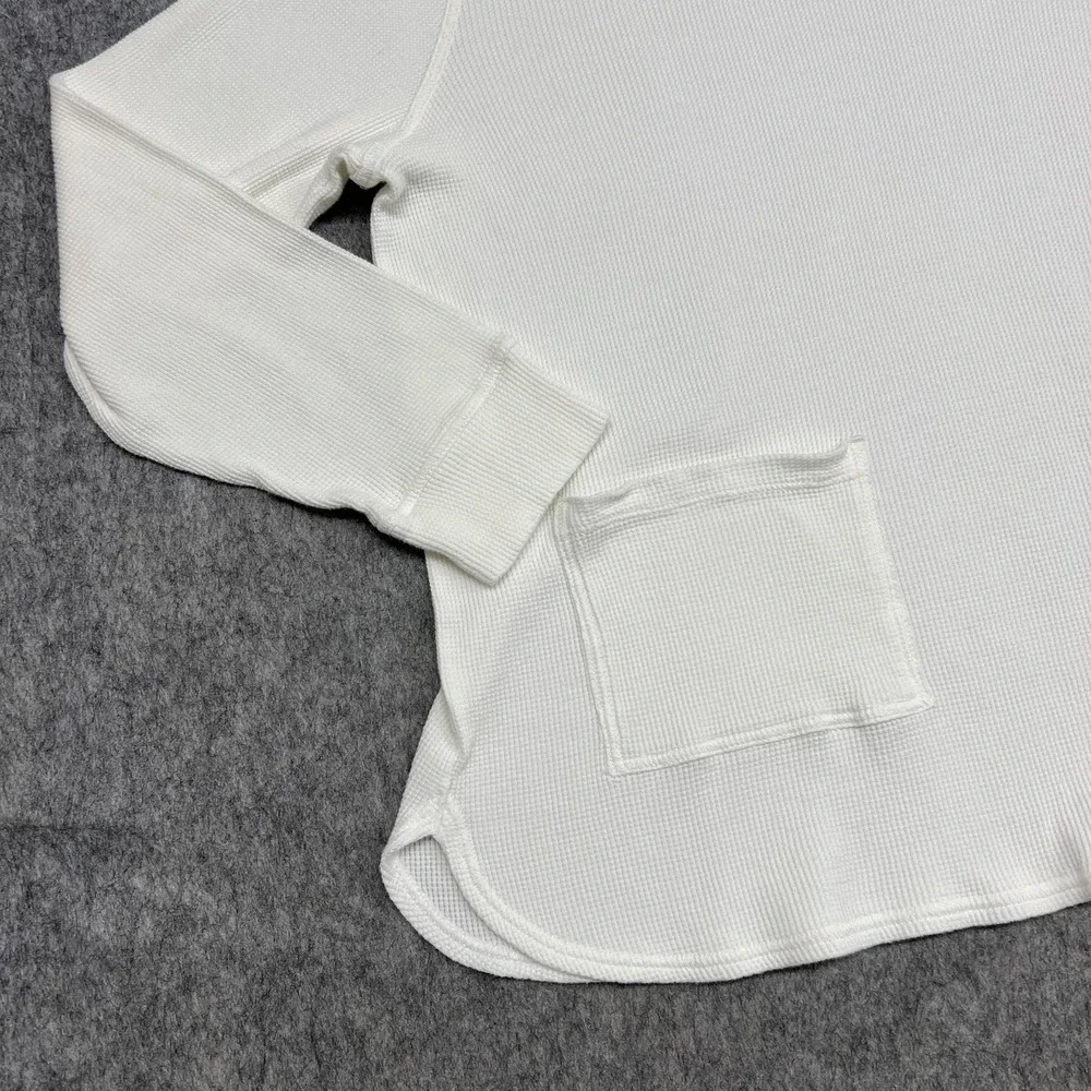 Chicos Zenergy Shirt Womens 2 12/14 Off White Waffle Knit Cowl Neck Pocket - Picture 6 of 16